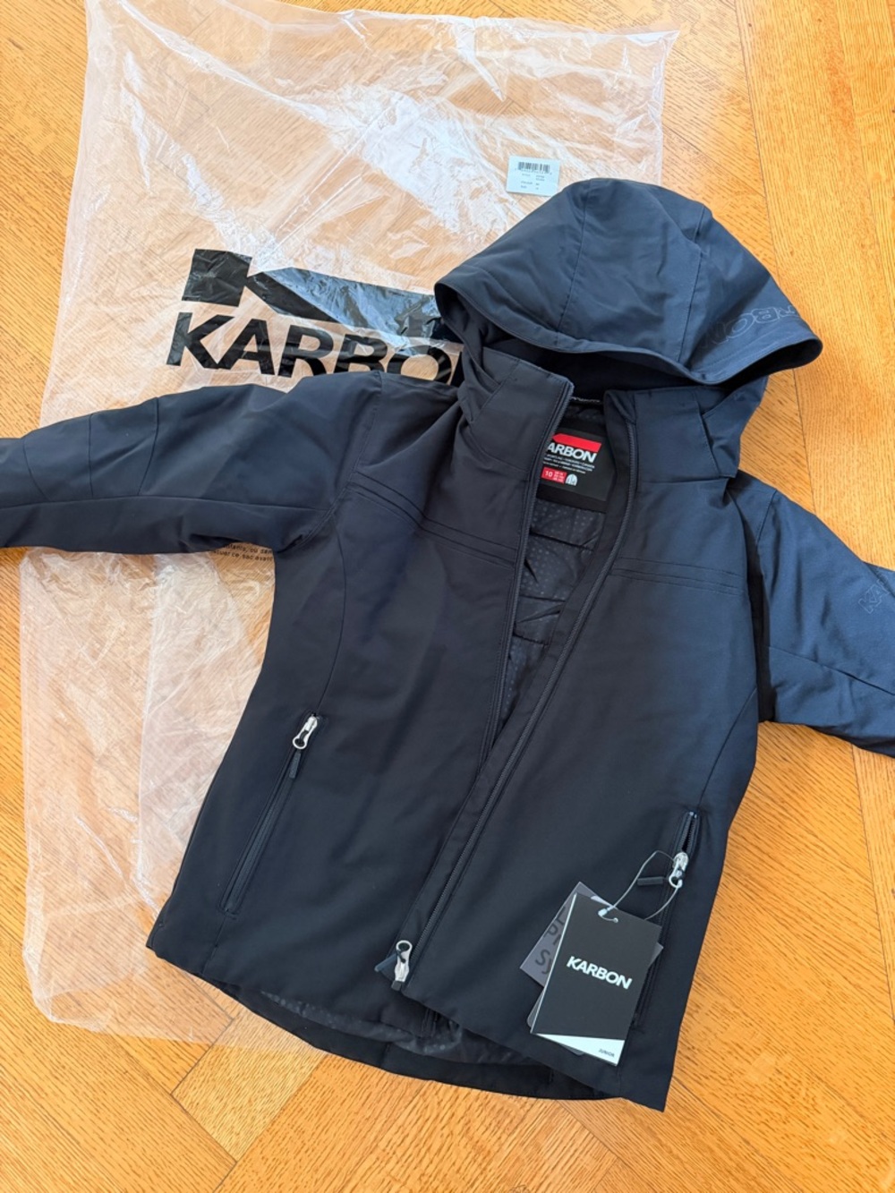 NWT Karbon Junior Kids' Black Hooded Softshell ski Jacket